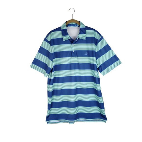 Southern Tide Polo Shirt Tide To Trail Performance Blue Green Stripe Mens Size L - Picture 1 of 8